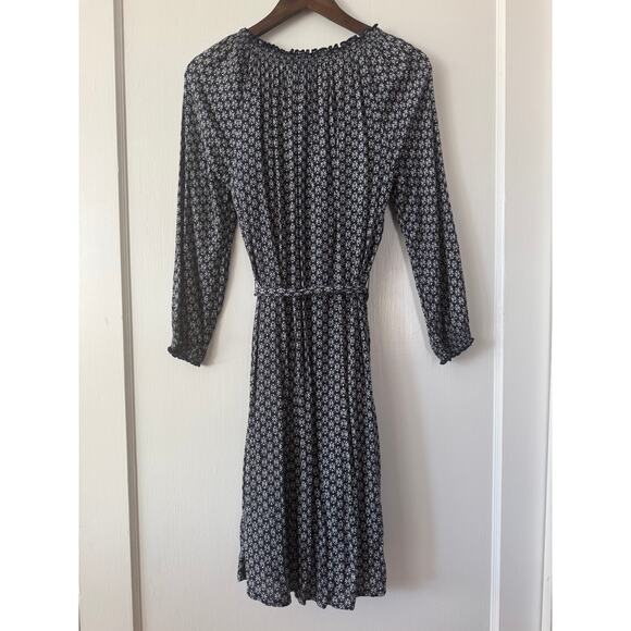 Caslon Navy Blue Ditsy Floral Midi 3/4 Sleeve Belted Dress Size X Small - Picture 6 of 11